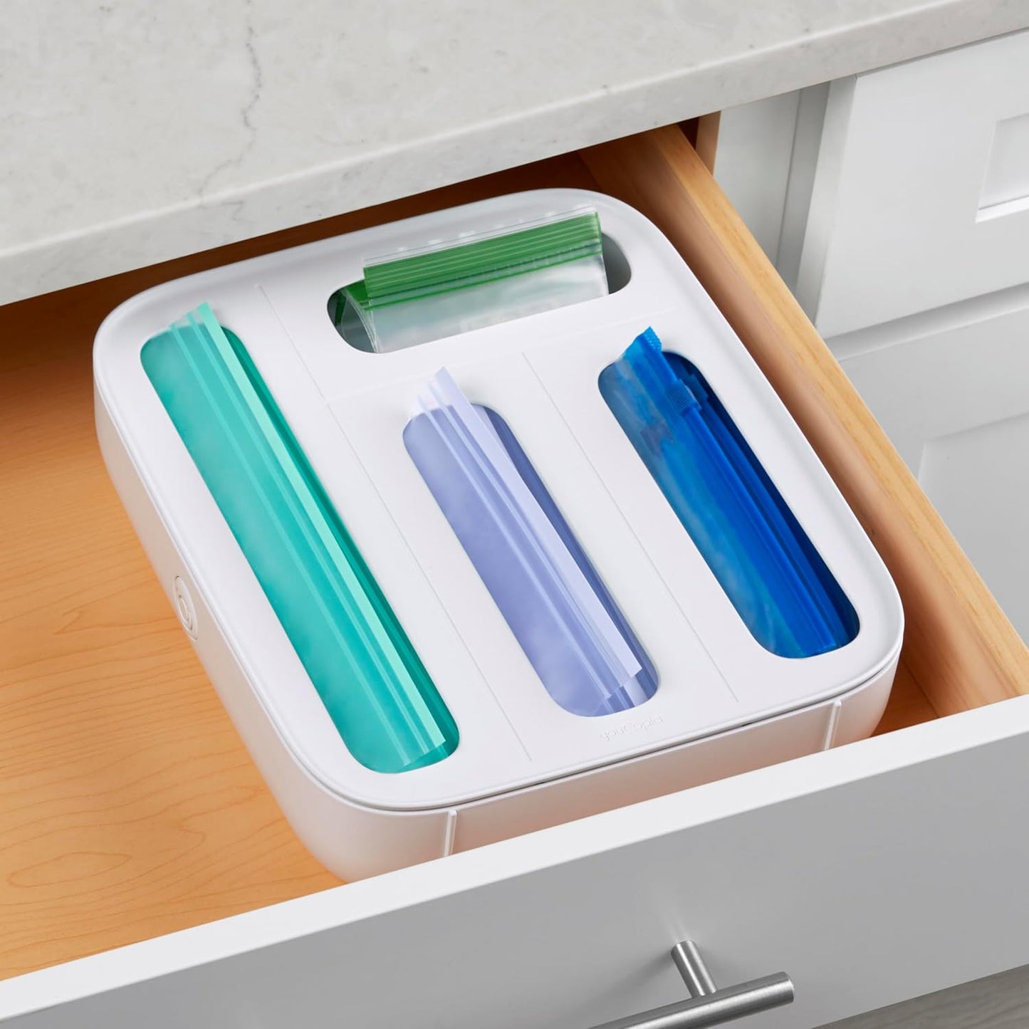 YouCopia StoraBag Drawer Food Bags Dispenser, 3-Slot, Plastic Sandwich Bag Organizer for Kitchen Storage - PuriLite