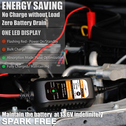 MOTOPOWER MP00205A 12V 800mA Fully Automatic Battery Charger/Maintainer - PuriLite