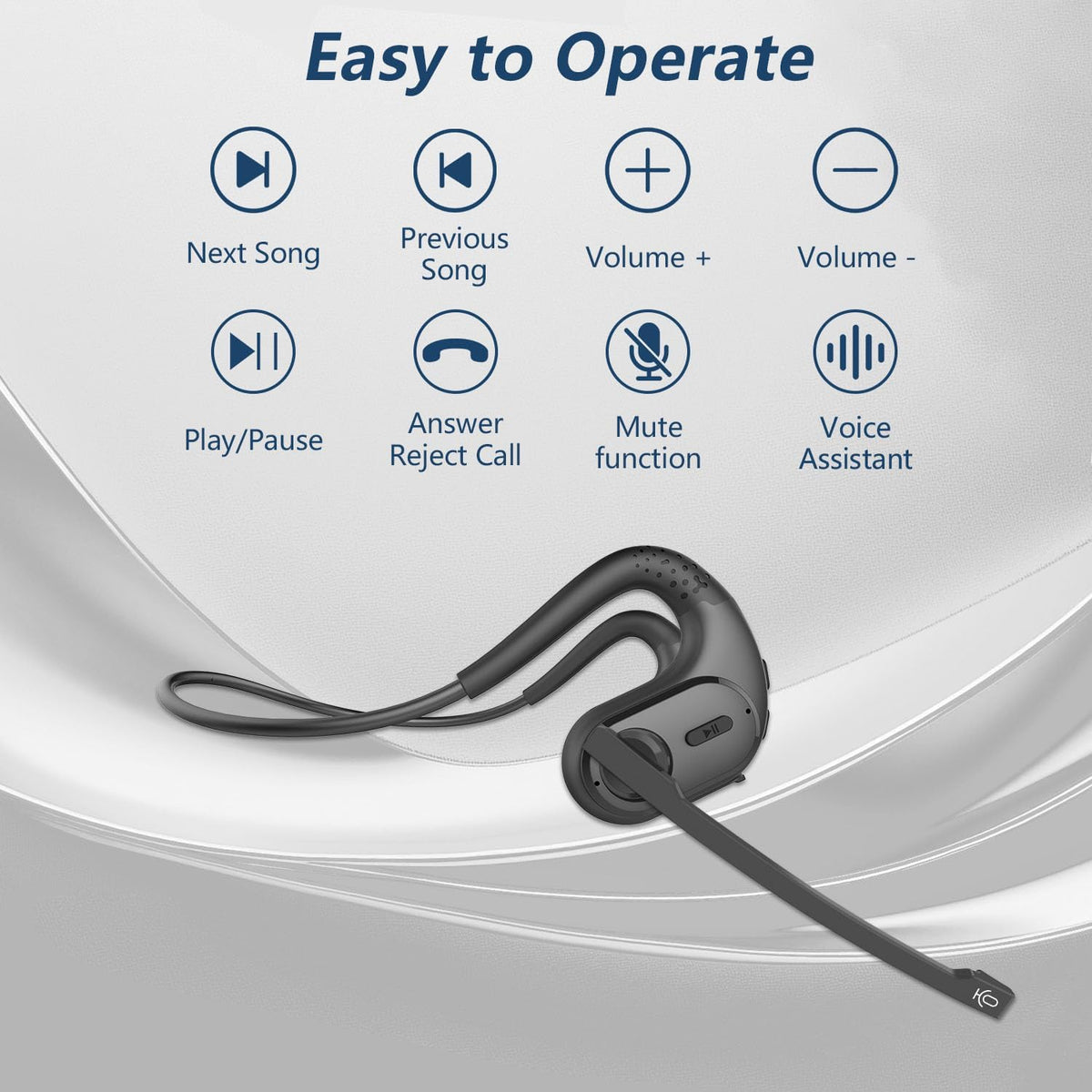 BANIGIPA Bluetooth Headset with Removable Microphone, Noise Cancelling Wireless Headset for Phones Laptop Computer PC, Open Ear Headphones for Office Meeting Running Cycling Driving Working-12 Hrs - PuriLite