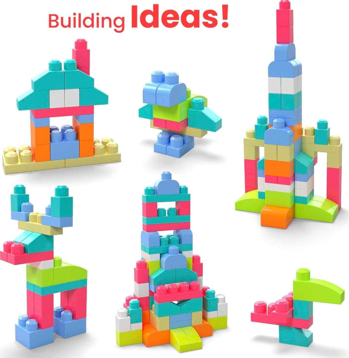 MEGA BLOKS First Builders Toddler Blocks Toys Set, Big Building Bag with 80 Pieces and Storage, Blue, Ages 1+ Years - PuriLite