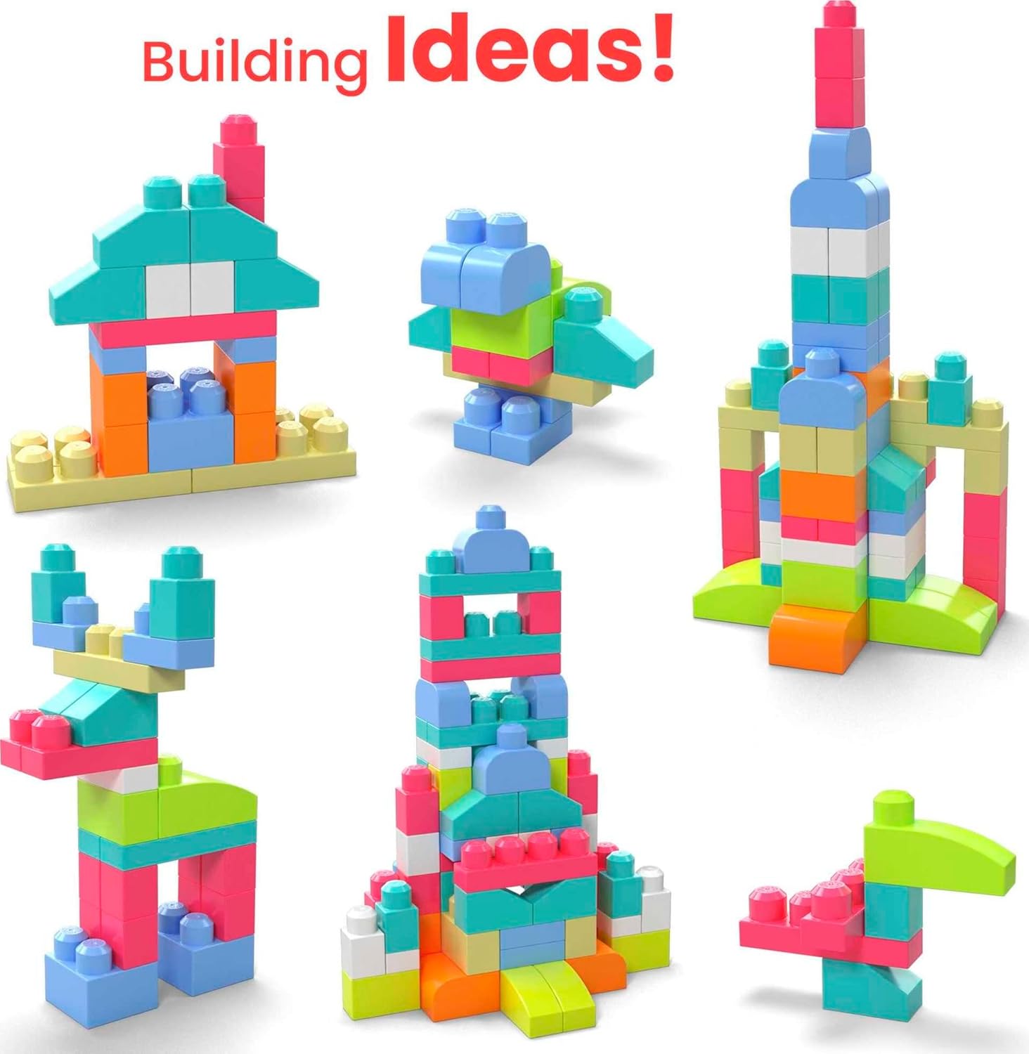 MEGA BLOKS First Builders Toddler Blocks Toys Set, Big Building Bag with 80 Pieces and Storage, Blue, Ages 1+ Years - PuriLite