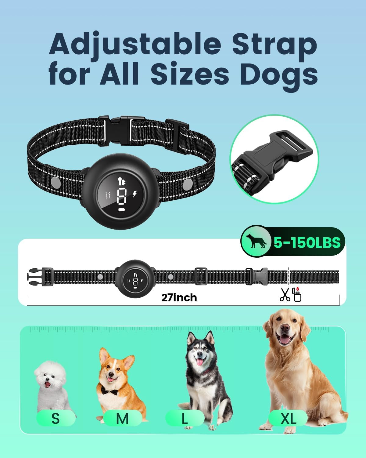 2-in-1 Dog Training Collar with Remote,Smart Anti Barking Device for Dog,Waterproof Dog Collar with 5 Adjustable Sensitivity for All Breeds,Rechargeable - PuriLite