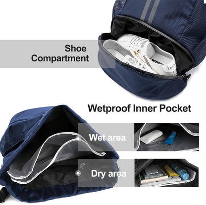 Hoedia Sports Drawstring Backpack - String Swim Gym Bag with Shoes Compartment and Wet Proof Pocket for Women/Men - PuriLite