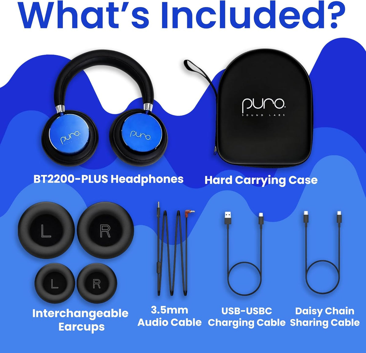 Puro Sound Labs BT2200 Plus Volume Limited Kids’ Bluetooth Headphones (Blue) - PuriLite