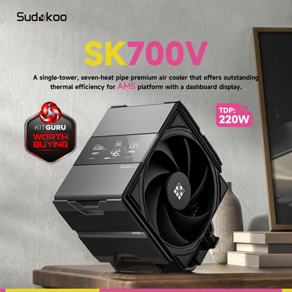 Sudokoo SK700 White AM5 CPU Cooler : 7 Heatpipes CPU Air Cooler for AM5 Exclusive - Single Tower PC Cooling with 120mm FDB PWM Quiet Fan & L-Rail Lock Mount - PuriLite