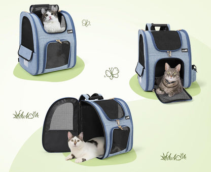 Pecute Cat Backpack with Breathable Mesh, Dog Backpack Carrier with Multi-Pockets for Cats Puppies, Pet Backpack Carrier for Travel Hiking Camping Outdoor （Gray） - PuriLite