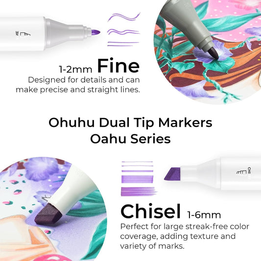 Ohuhu Alcohol Markers - 160-color AP Certificated Double Tipped Art Marker Set for Artist Adults Cozy Coloring Sketch Illustration - Chisel and Fine Dual Tips - Oahu of Ohuhu Markers - Refillable