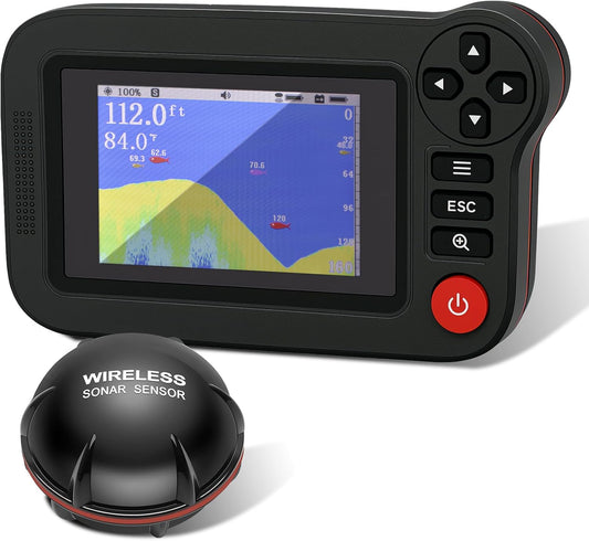 Portable Sonar Fish Finder, Rechargeable Castable Wireless Fish Finders, Kayak Fishfinder with 105° Beam Angle and TFT LCD Display, 2.6-164 FT of Boat Depth Finder for Shore, Sea ＆ Ice Fishing - PuriLite