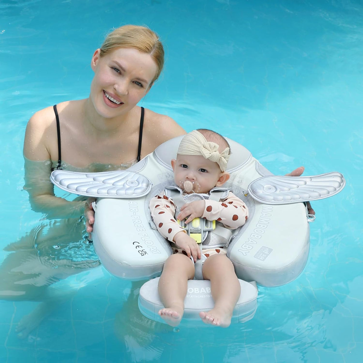 Mambobaby Baby Swim Float with Canopy, Non-Inflatable Solid Baby Float, Upgrade Soft Skin-Friendly Material Infant Swim Float - PuriLite