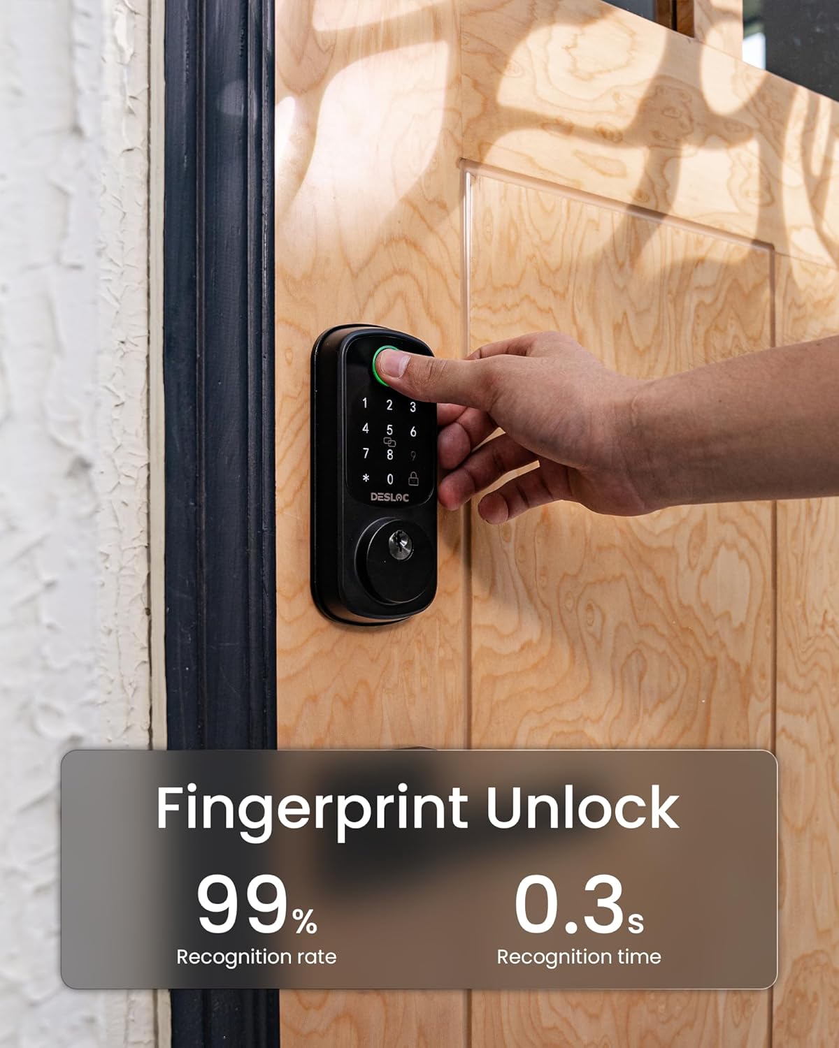 DESLOC B200 Fingerprint Smart Door Lock, Keyless Entry Door Lock, App Control, Easy Installation, Front Door Smart Deadbolt Lock, Touchscreen Keypad, Emergency Power Port, 12 Months Battery, IP54 - PuriLite