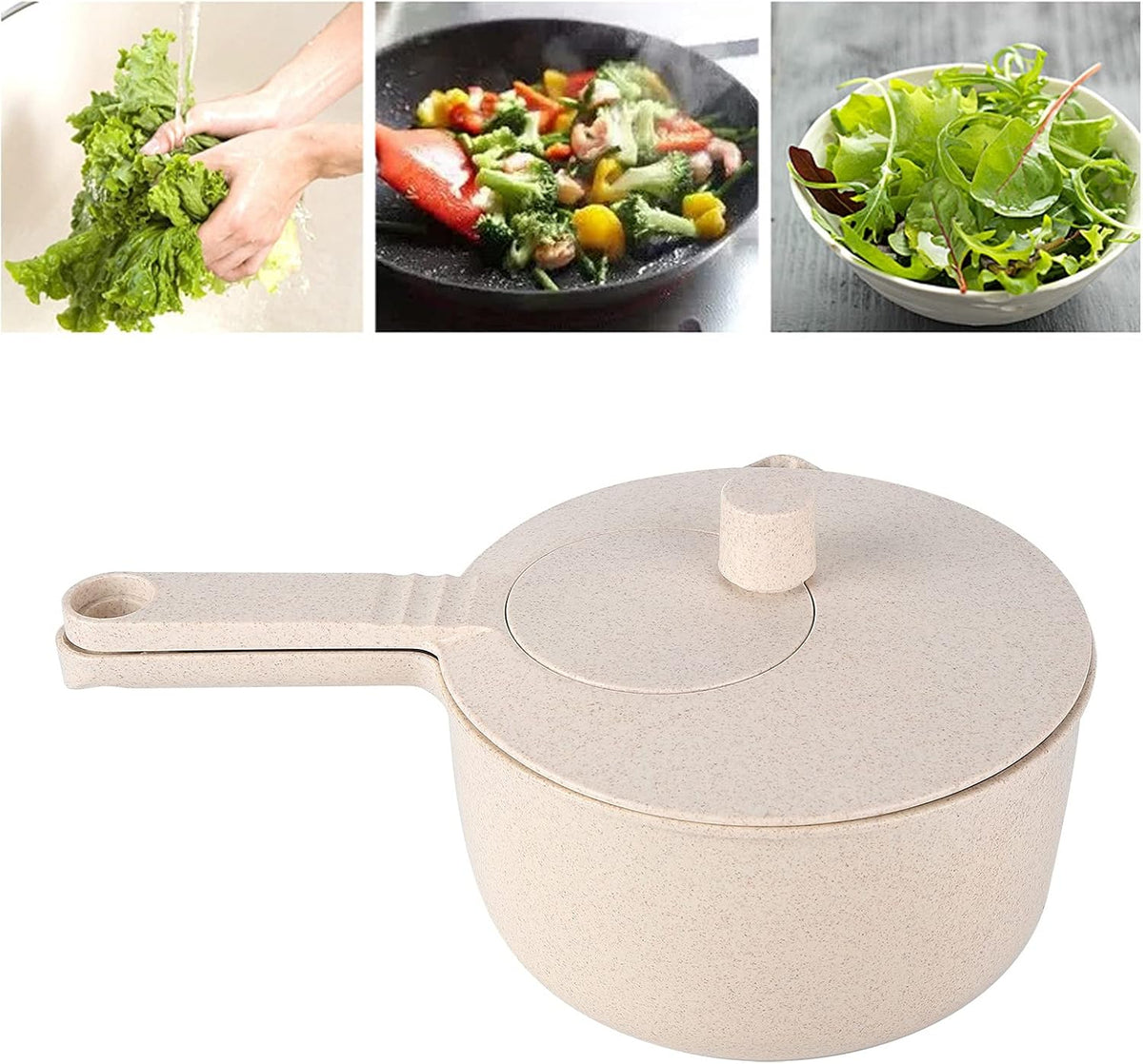Easy to Use Pro Pump Spinner with Bowl, Colander and Built in Draining System, Salad Spinner, Large Lettuce Spinner, Salad Spinner for Kitchen(Beige) - PuriLite