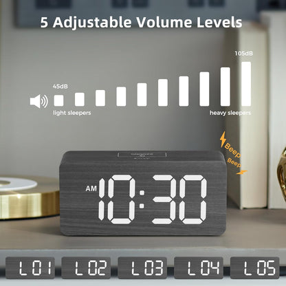 Purilite Select Wooden Digital Alarm Clock with Large LED Display - PuriLite