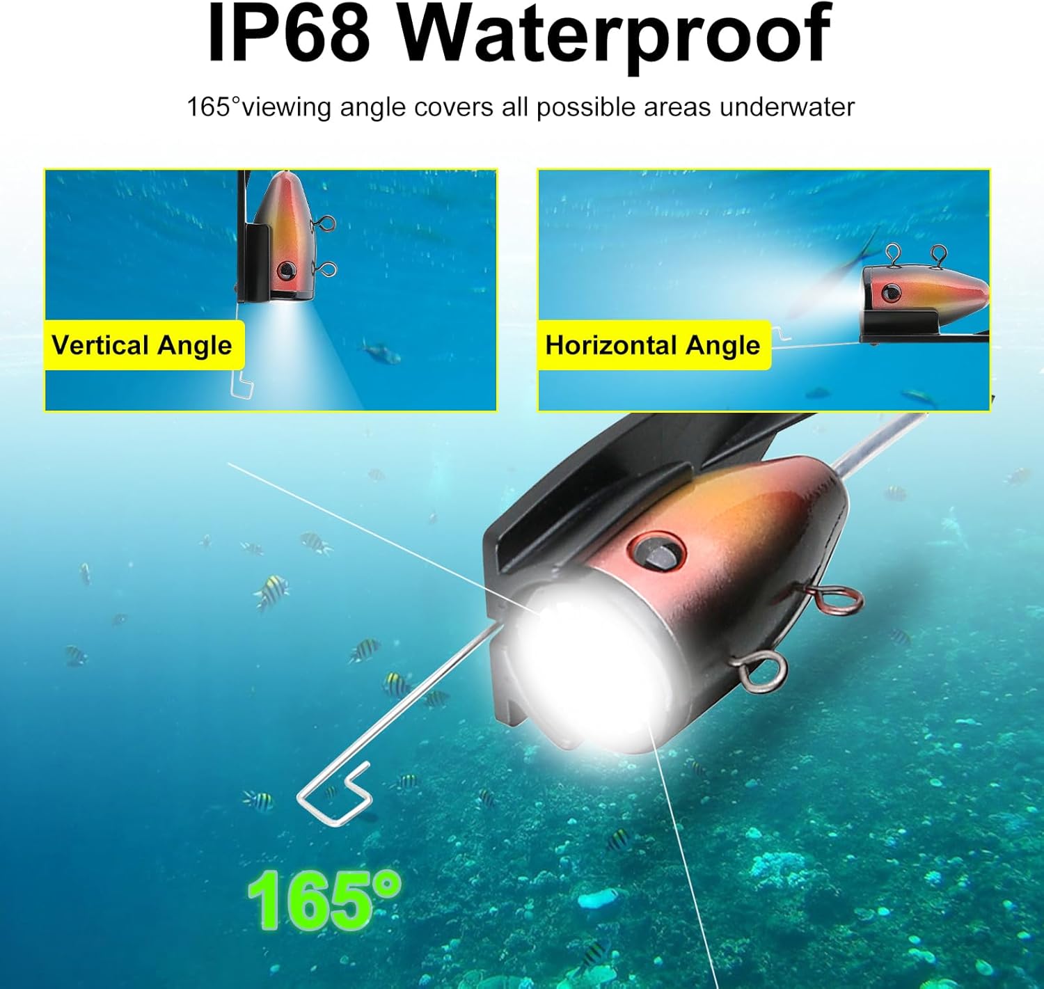 Underwater Fishing Camera for Rod, 5 Inch LCD Monitor with 1080P Portable Fish Finder, Adjustable LED White Light, 15M Cable Aluminum IP68 Camera for Ice Lake Sea Boat Kayak Fishing - PuriLite