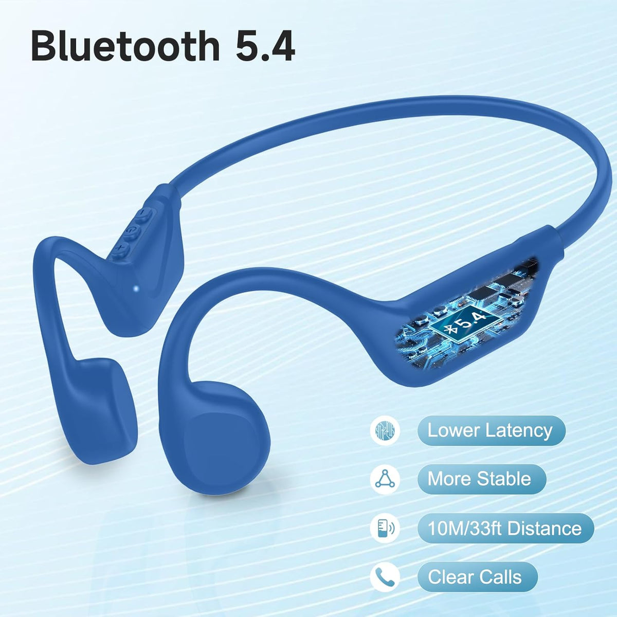 IFECCO Bone Conduction Headphones Bluetooth 5.4 - IPX5 Waterproof Bone Conduction Earbuds,Open Ear Wireless Sport Headphones for Running Workout Cycling (Blue) - PuriLite