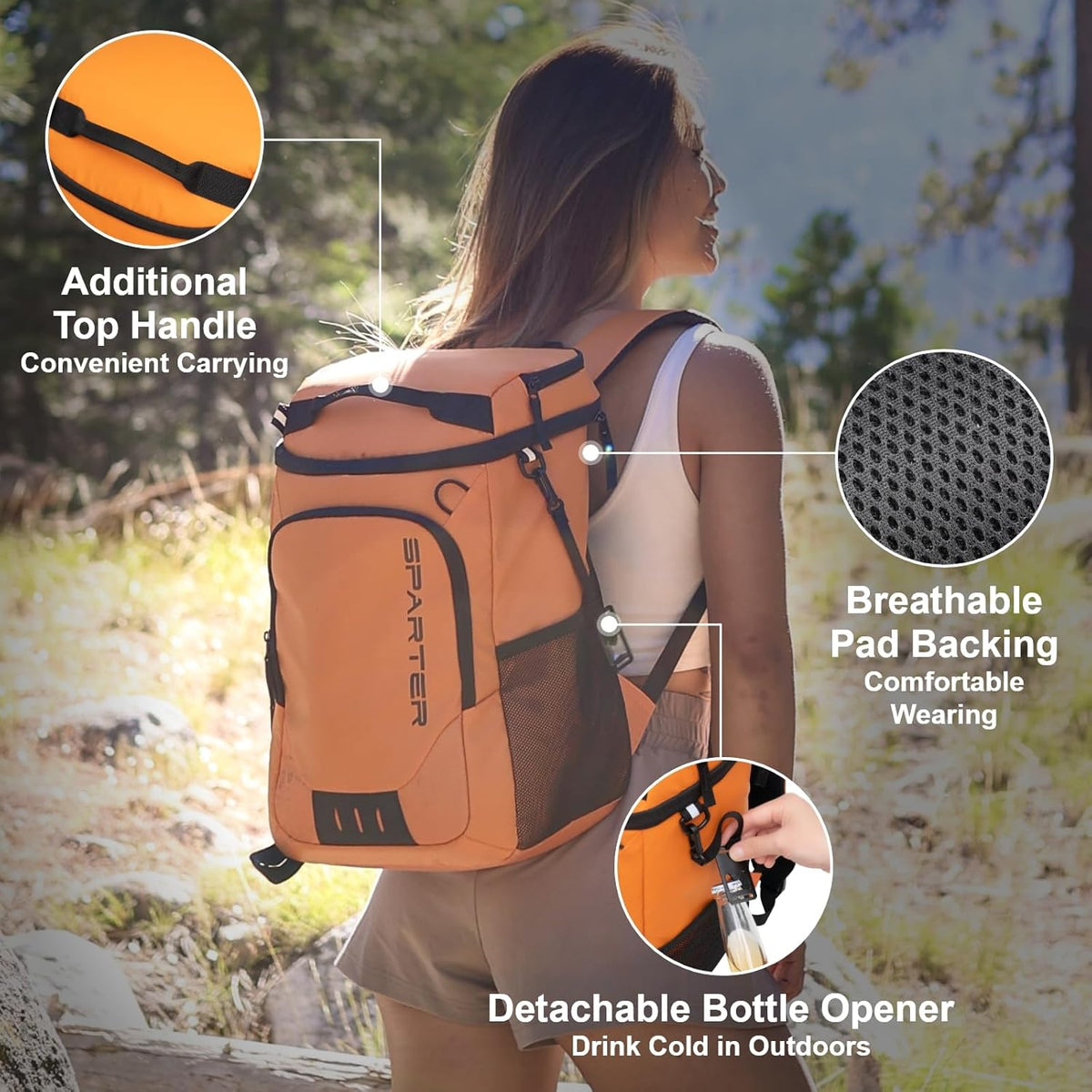 SPARTER Backpack Cooler Insulated Leak Proof 33/49 Cans, 2 Insulated Compartments Thermal Bag, Portable Lightweight Beach Travel Camping Lunch Backpack for Men and Women - PuriLite
