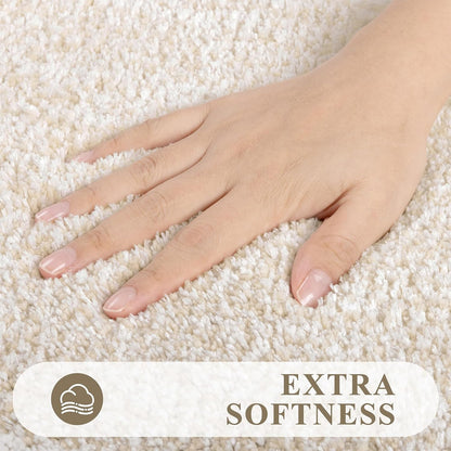 Pauwer 3 Piece Bathroom Rug Set, Non Slip Washable Bath Mat, Light Beige Soft Plush Microfiber, Super Absorbent Floor Carpet, U Shaped Toilet Mats, Quick Dry, Shaggy Shower Rugs Runners