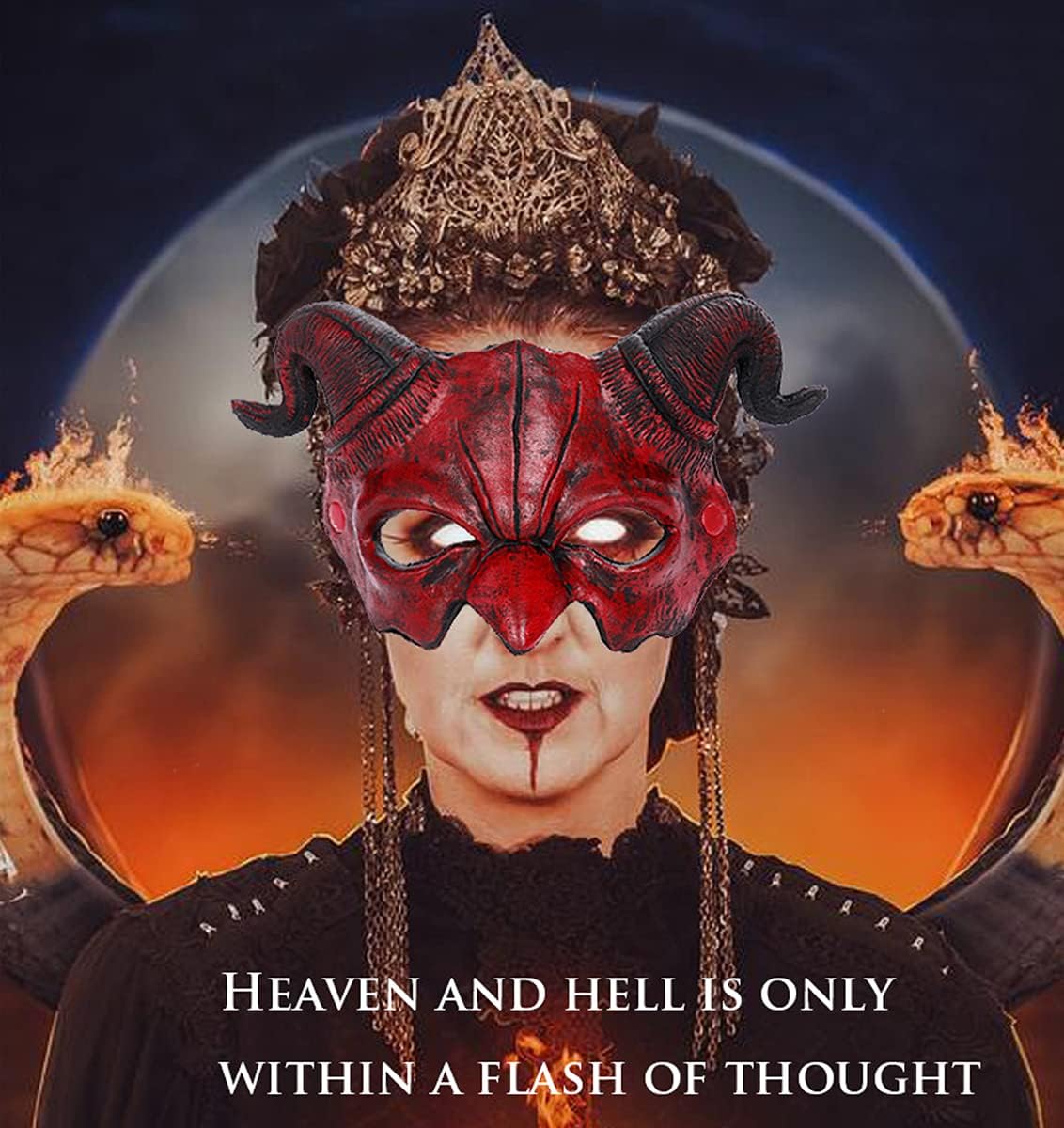 BPNHNA Demon Mask Halloween Masquerade Foam Mask Scary Red Half Face Ram Horn Devil Mask for Cosplay Costume - PuriLite