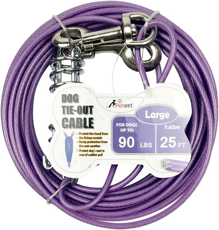 Petest 25ft Reflective Tie-Out Cable for Small Dogs Up to 35 Pounds - PuriLite