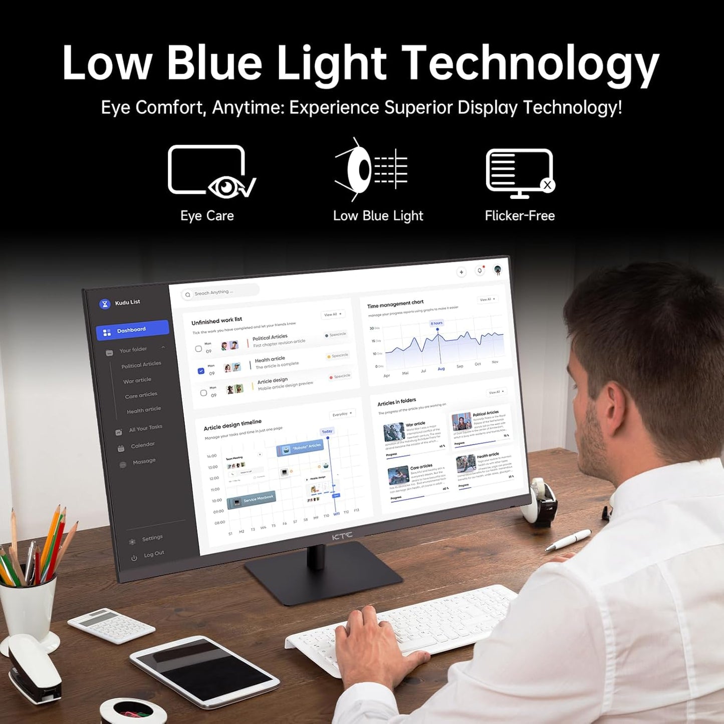 KTC 32 Inch 2K Computer Monitor, IPS 1440p Monitor with Ultra-Thin Bezels, HDR10, Freesync/G-sync, HDMI/DP Ports, Tilt Adjustable, Eyecare, Ideal for Business, Office, and Casual Gaming - PuriLite