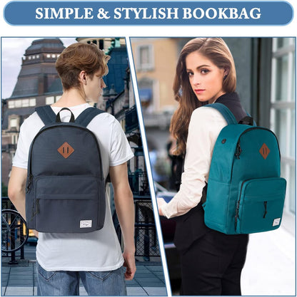School Backpack, Kasqo 15.6 Inch Classic Lightweight Water-Resistant Backpack for Men Women Teens Girls Boys Kids to School, College, Travel, Work, Black - PuriLite