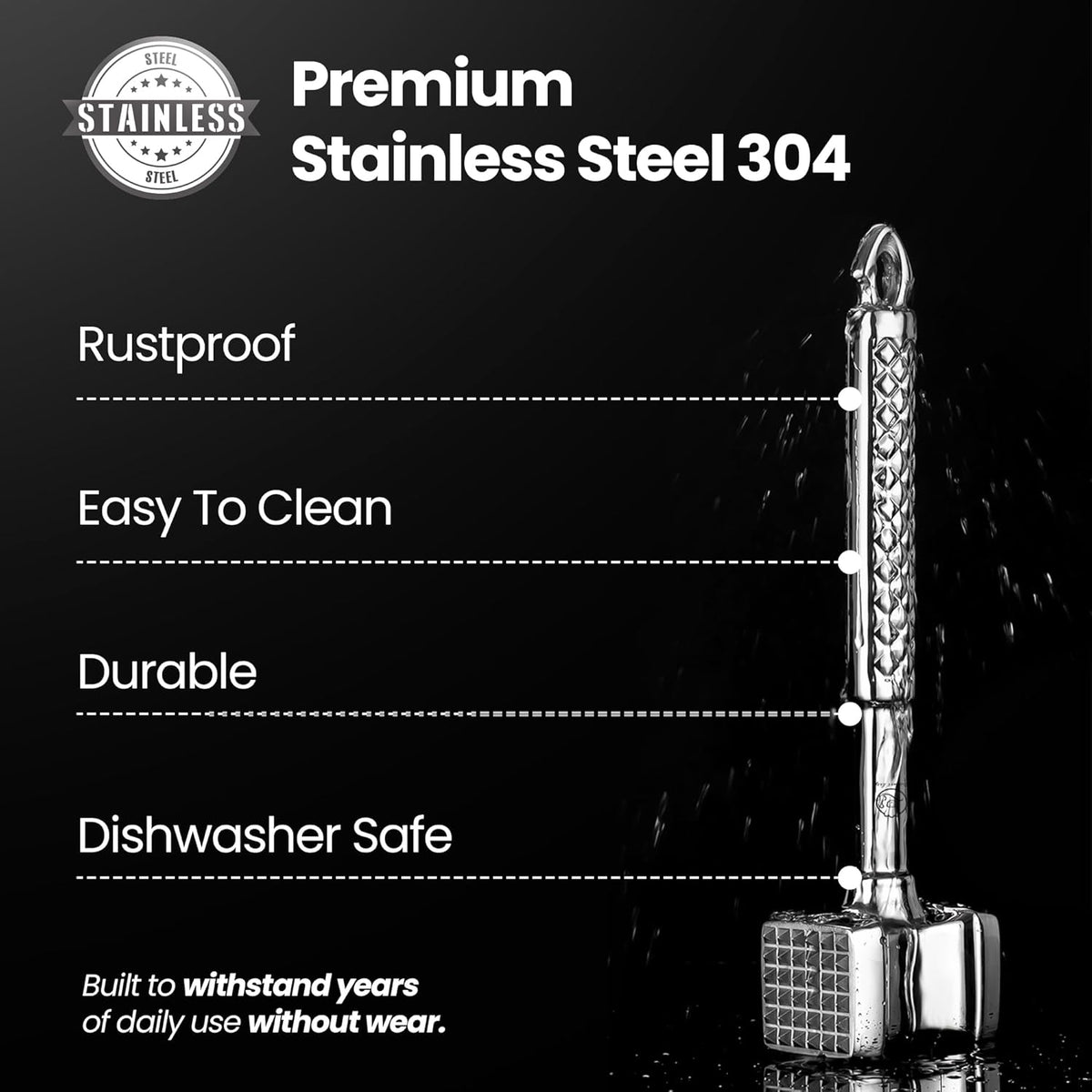 Stainless Steel Meat Tenderizer Tool, Premium Meat Mallet with Non-Slip Grip, Dual-Sided with Heart Shape Design for Tenderizing Steak, Poultry & Chicken Cutlet, Dishwasher Safe, Lifetime Replacement - PuriLite