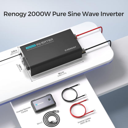 Renogy Pure Sine Wave Inverter 2000W Power Inverter 12V DC to 110V 120V AC Converter, Solar Inverter 12V to 110V 120V Converter with UPS Transfer Switch, Built-in Bluetooth, USB, Remote Controller - PuriLite