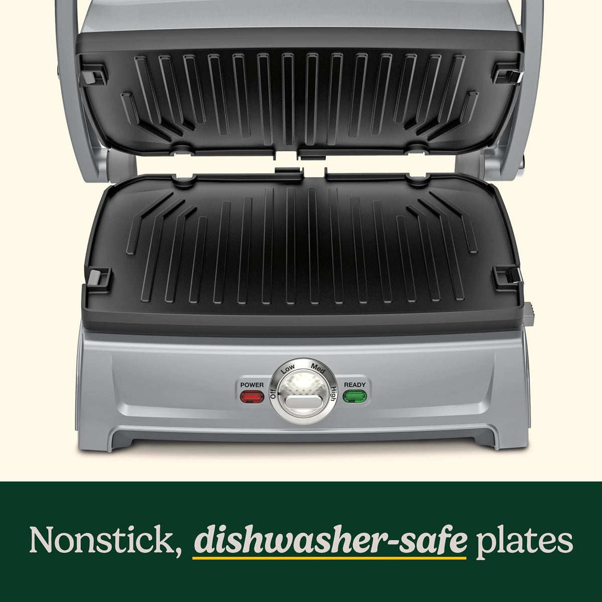 Cuisinart Compact Electric Griddler, 5 Ways to Cook, Non-Stick Cooking Plates, Silver (GR-102C) - PuriLite
