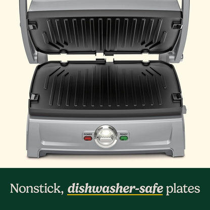 Cuisinart Compact Electric Griddler, 5 Ways to Cook, Non-Stick Cooking Plates, Silver (GR-102C) - PuriLite