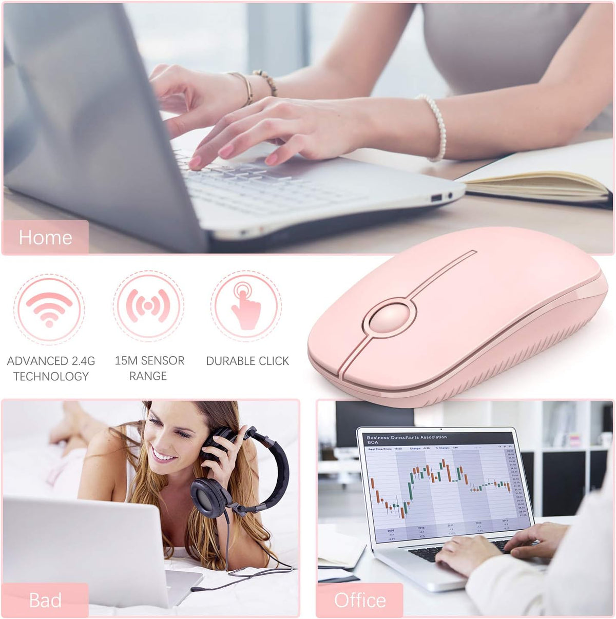 Wireless Mouse, Vssoplor 2.4G Slim Portable Computer Mice with Nano Receiver for Notebook, PC, Laptop, Computer (Black and Gray) - PuriLite