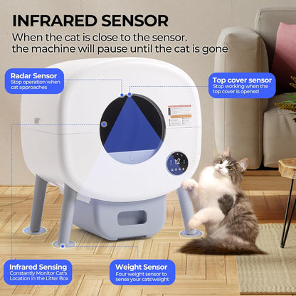 Fsitego Self Cleaning Cat Litter Box: Extra Large Automatic Litter Box for Multiple Cats, Odor-Free, App-Controlled, Ambient Light Waste Disposal - PuriLite