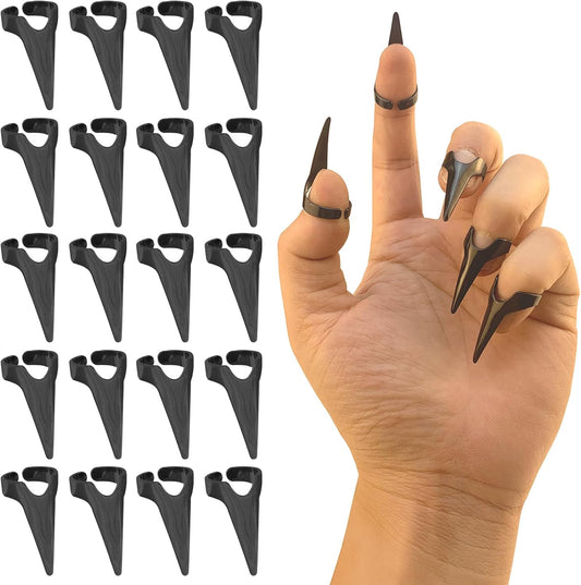 20Pcs Finger Claws Cosplay Claws Rings Adjustable Open Claw Rings Full Finger Set Metal Nail Punk Rock Fingertip Braiding Hair Parting Tool for Holiday Party Decoration Unisex Adult Kids（Black） - PuriLite