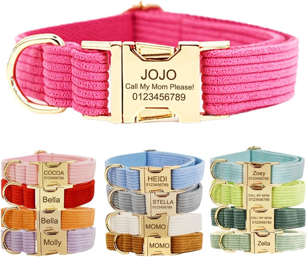 Custom Dog Collar with Metal Buckle - Pet Collars Personalized with Name and Phone Number (Plaid) - PuriLite