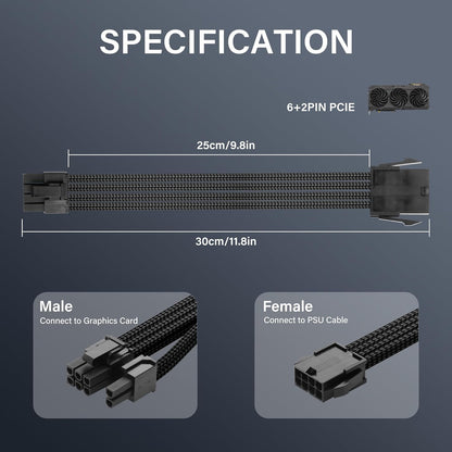 ELFJMZP 2PCS ATX 8PIN Famale to ATX 8PIN(6+2) Male Black Extension Cable Adaptor for PC Build High-End GPU Cable Layout - 30cm/11.8 in. (White) - PuriLite