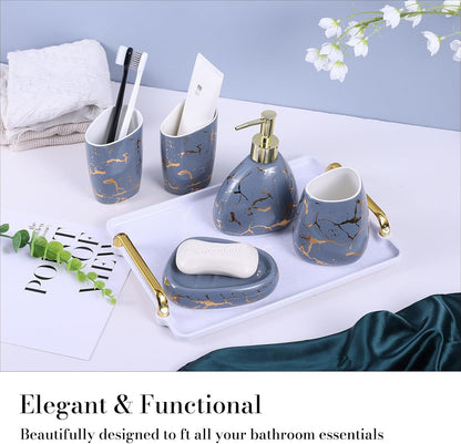 White Bathroom Accessories Set,Modern Countertop Bathroom Decor,Luxury 6 Piece Bathroom Accessory Set,Complete with Soap Dispenser,Toothbrush Holder,Tumbler,Tray - PuriLite