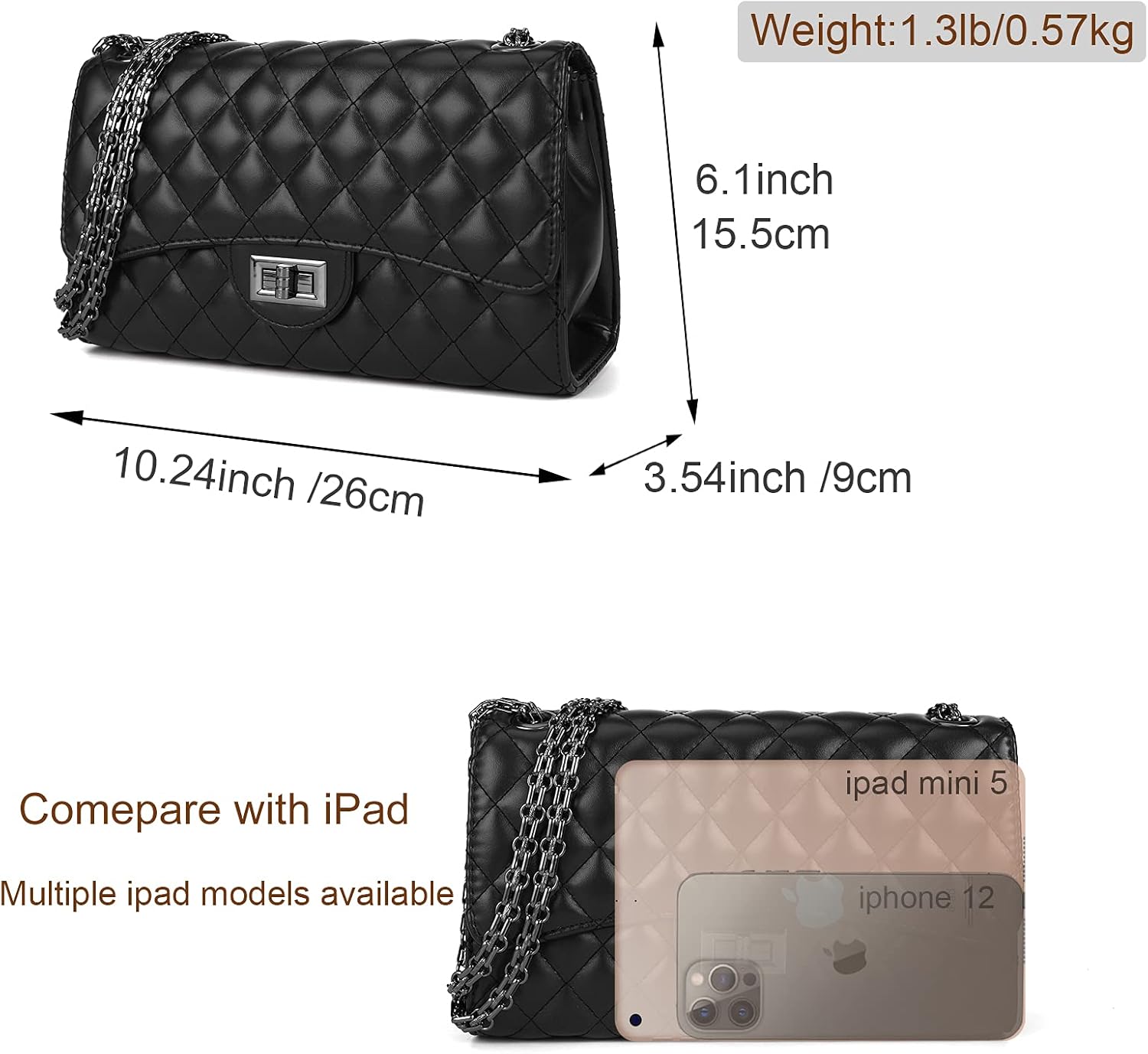 Gladdon Quilted Crossbody Bags for Women Ladies Shoulder Purses with Chain Strap Stylish Clutch Purse,Medium - PuriLite