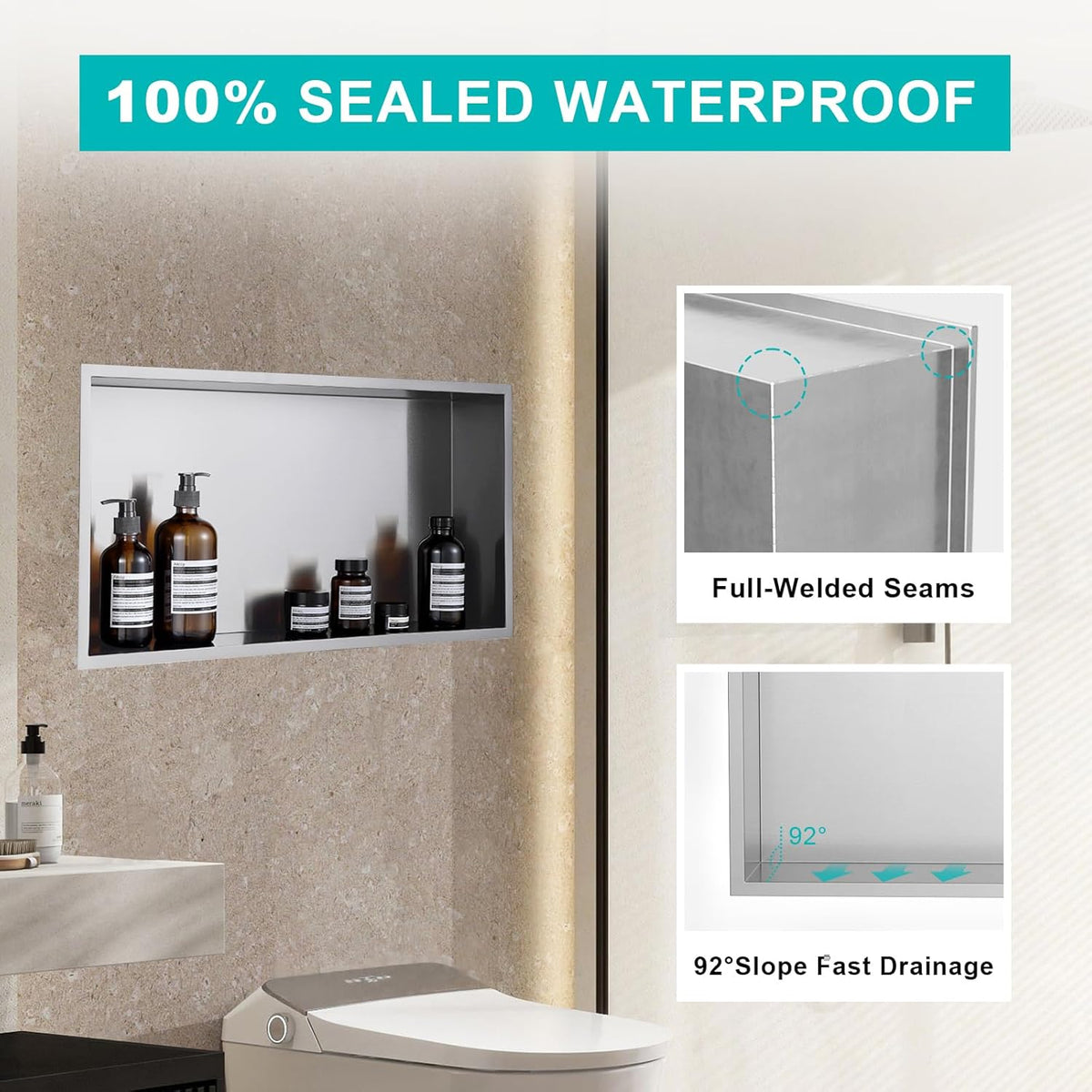 MENATT No Tile Shower Niche, Stainless Steel Wall Niche 13"X19"(Inner Size 12"X18"), Two-Tier Bathroom Shelf, NO Tile Needed Recessed Niche Shower for Bathroom Storage, Black - PuriLite