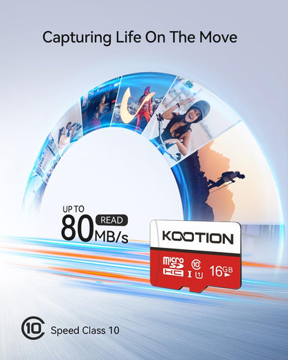 KOOTION 10 Pack 16 GB Micro SD Card Class-10 Micro SDHC Card 16 GB UHS-I High Speed TF Card R Flash C10 U1 Memory Card - PuriLite