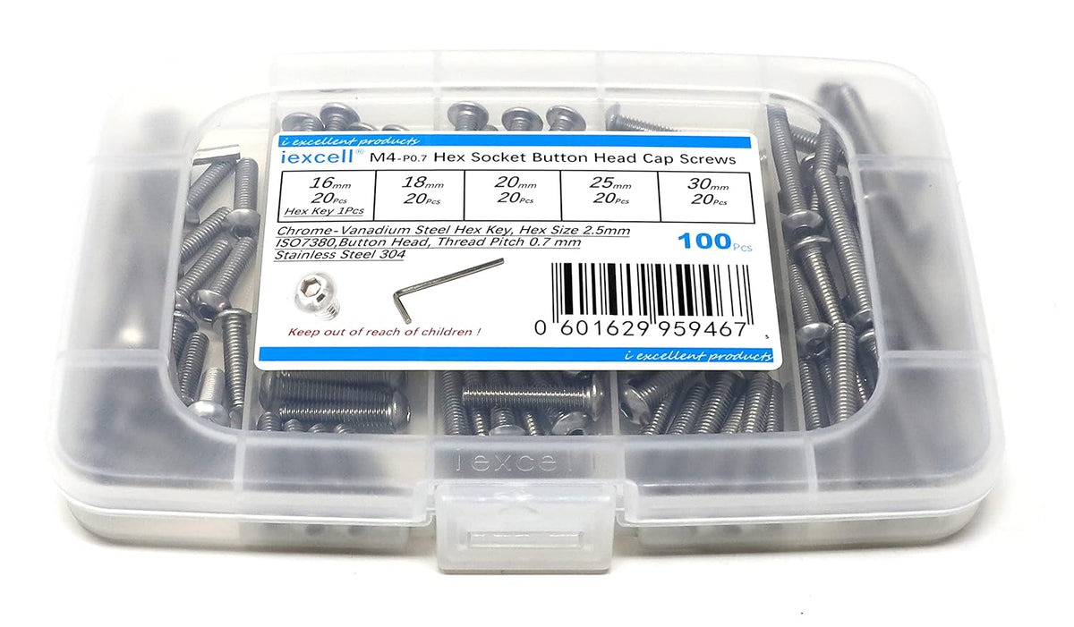 iexcell 50 Pcs M6 x 20mm Thread Pitch 1 mm Stainless Steel 304 Hex Socket Button Head Cap Screws Bolts Kit - PuriLite
