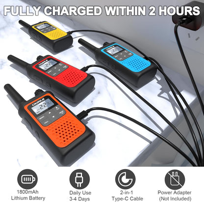 NXGKET Walkie Talkies Long Range for Adults Kids – Rechargeable Two Way Radio with 22 Ch, 1800mAh Battery, USB-C Charging, NOAA Weather, VOX, Flashlight – Great for Outdoor Camping & Hiking 4 Pack - PuriLite