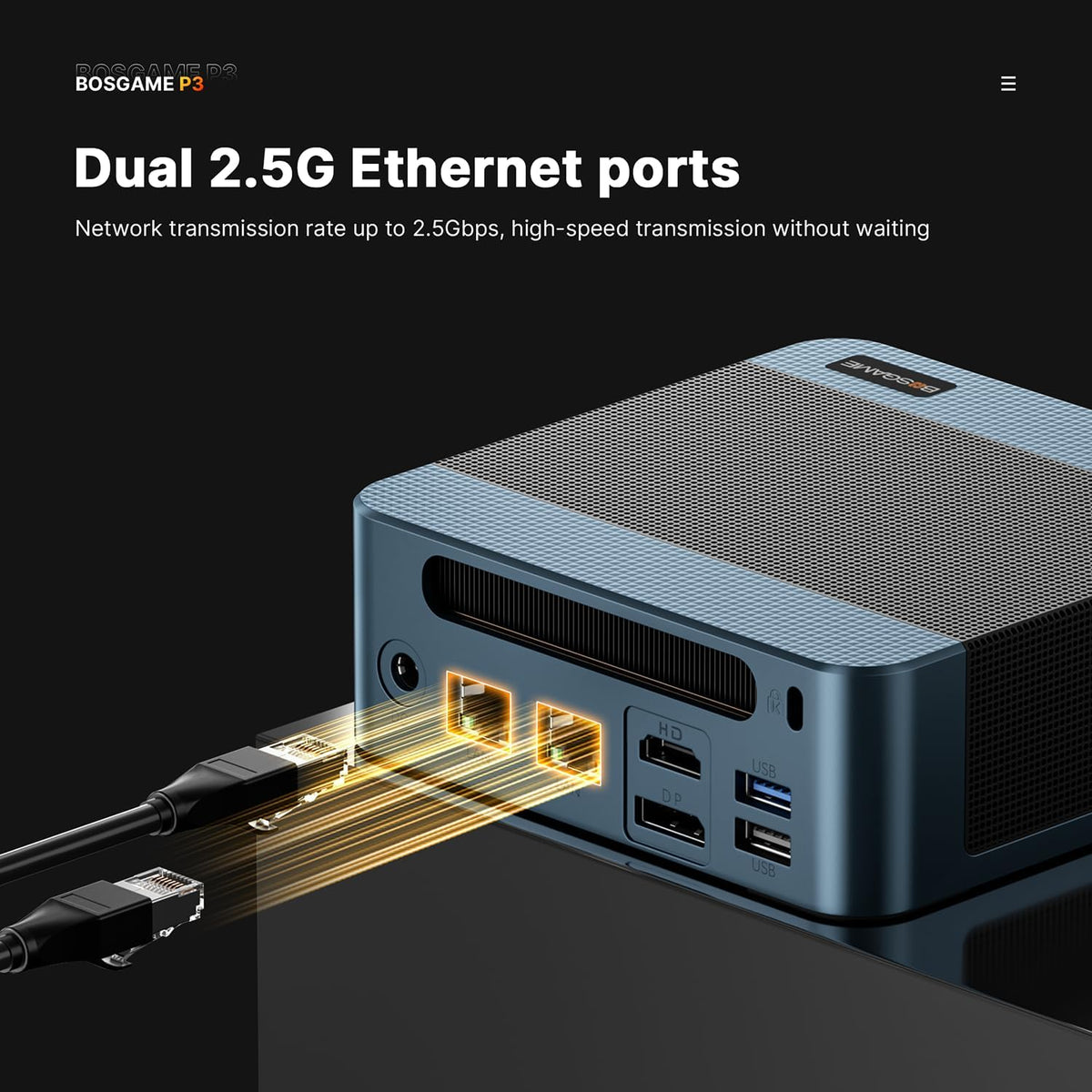 BOSGAME Gaming Mini Pc Ryzen 9 6900HX【Dual 2.5GbE LAN】 11 Pro-OS P3 Mini Computers Equiped Radeon 680M GPU 2400Mhz 32GB DDR5 & 1TB SSD, Wi-Fi 6E, BT5.2, USB 4(40Gbps), Office, Gaming, Meeting - PuriLite