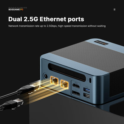 BOSGAME Gaming Mini Pc Ryzen 9 6900HX【Dual 2.5GbE LAN】 11 Pro-OS P3 Mini Computers Equiped Radeon 680M GPU 2400Mhz 32GB DDR5 & 1TB SSD, Wi-Fi 6E, BT5.2, USB 4(40Gbps), Office, Gaming, Meeting - PuriLite