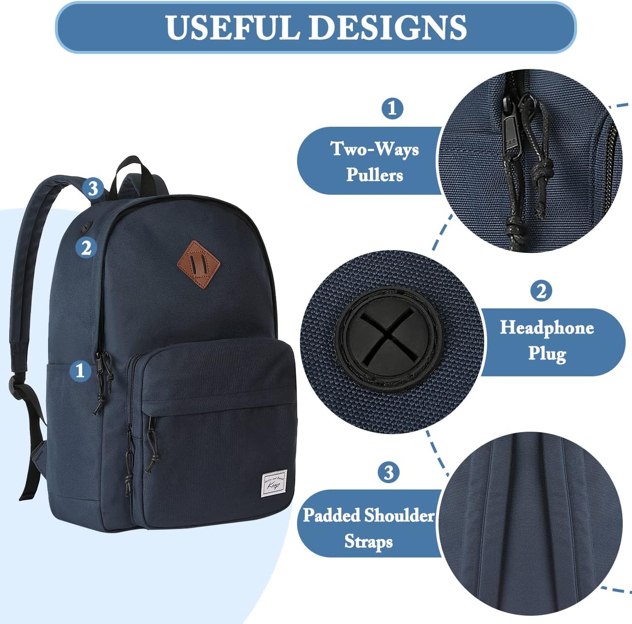 School Backpack, Kasqo 15.6 Inch Classic Lightweight Water-Resistant Backpack for Men Women Teens Girls Boys Kids to School, College, Travel, Work, Black - PuriLite
