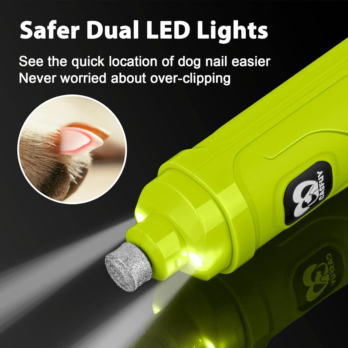 Casfuy Dog Nail Grinder with 2 LED Light - New Version 2-Speed Powerful Electric Pet Nail Trimmer Professional Quiet Painless Paws Grooming & Smoothing for Small Medium Large Dogs and Cats (Blue) - PuriLite