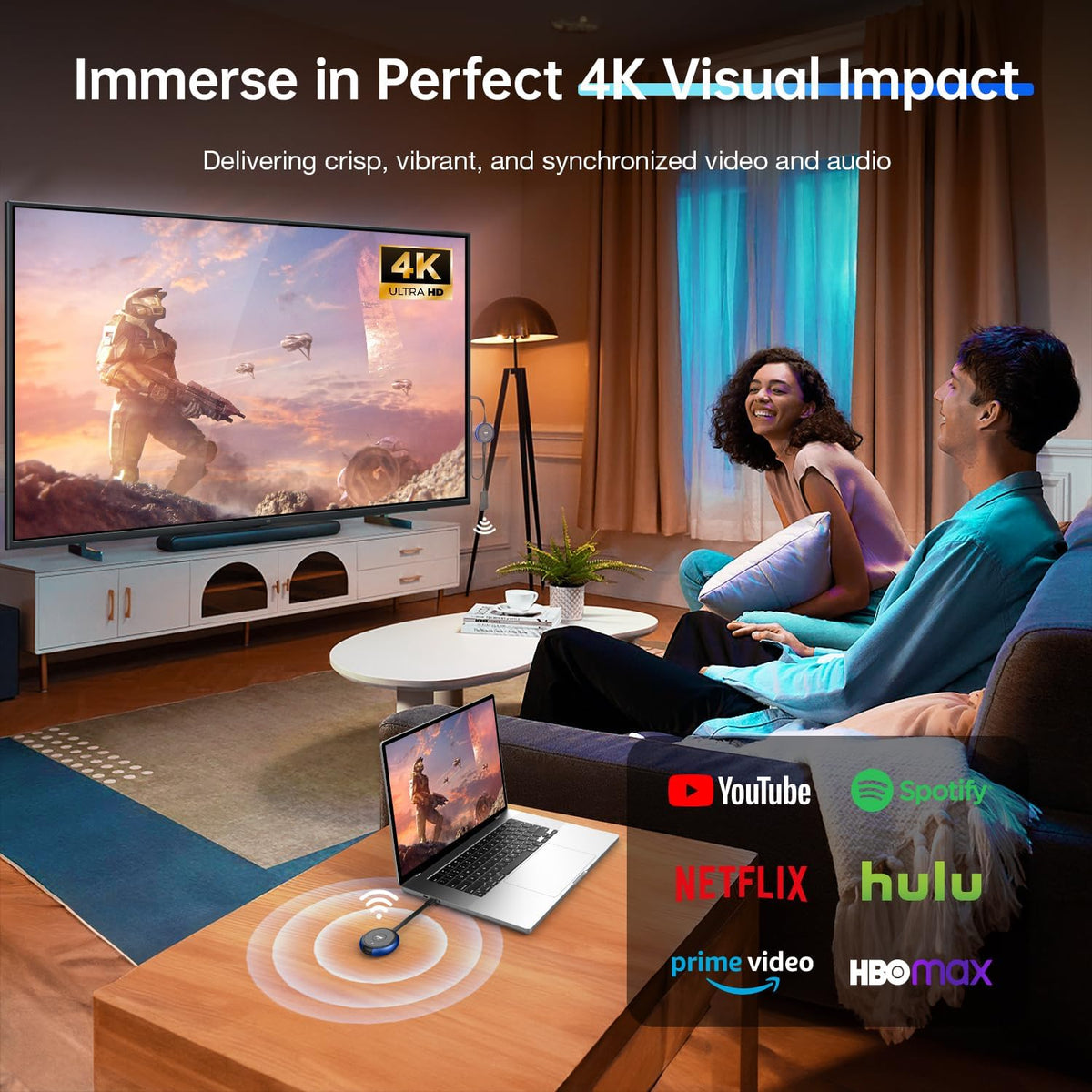 Wireless HDMI Transmitter and Receiver Kit, AIMIBO 4K Wireless HDMI Extender Smooth 5G Video/Audio for Laptop, Cable Box, Camera, Phone, Football Live Streaming to Monitor, Projector, HDTV -165FT/50M - PuriLite