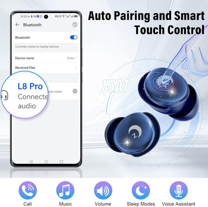 VEKJ Sleep Earbuds, Bluetooth 5.4 Mini Wireless Ear Euds with Multifunctional Touch Screen, 48H Bass Stereo Headphones with Sleep Mode/5 EQ Modes/ENC Noise Cancelling, IPX7 Earphones for iOS Android - PuriLite
