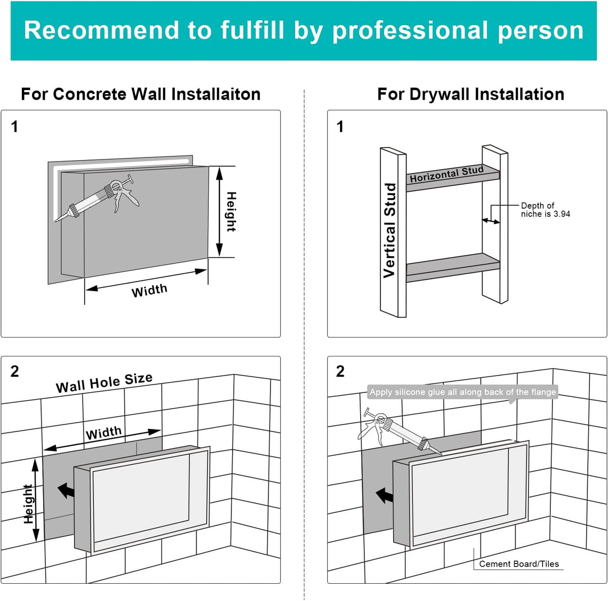 MENATT No Tile Shower Niche, Stainless Steel Wall Niche 13"X19"(Inner Size 12"X18"), Two-Tier Bathroom Shelf, NO Tile Needed Recessed Niche Shower for Bathroom Storage, Black - PuriLite