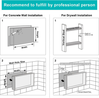 MENATT No Tile Shower Niche, Stainless Steel Wall Niche 13"X19"(Inner Size 12"X18"), Two-Tier Bathroom Shelf, NO Tile Needed Recessed Niche Shower for Bathroom Storage, Black - PuriLite