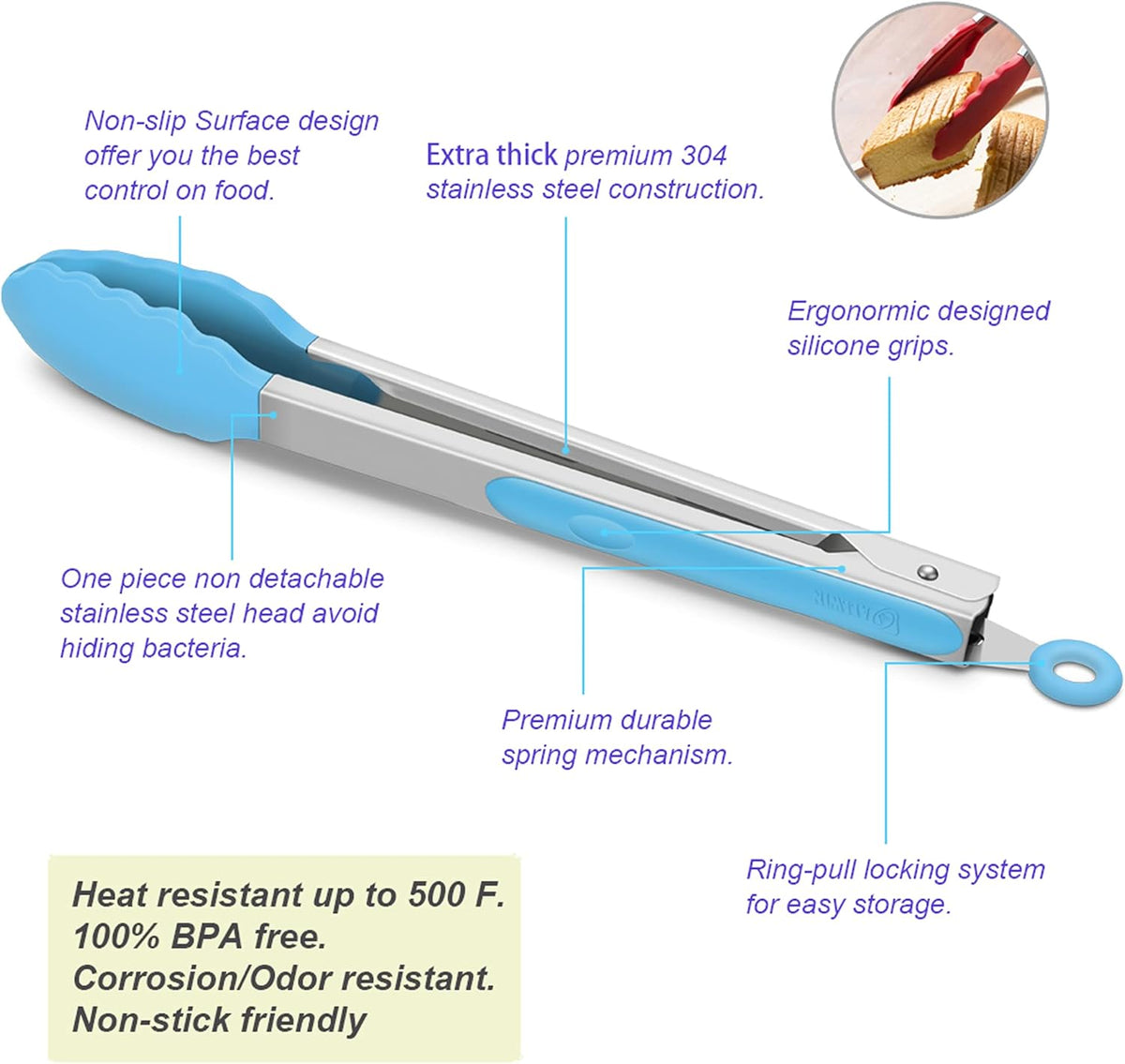 Purilite Select Silicone &amp; Stainless Steel Kitchen Tongs - PuriLite