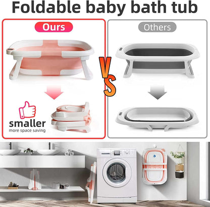 Befol Collapsible Baby Bathtub for Infants to Toddler, Portable Travel Bathtub Multifunctional Bathtub with Drain Hole, Baby Folding Bathtub for Newborn 0-36 Month (grey+Floating Baby Bath Cushion) - PuriLite