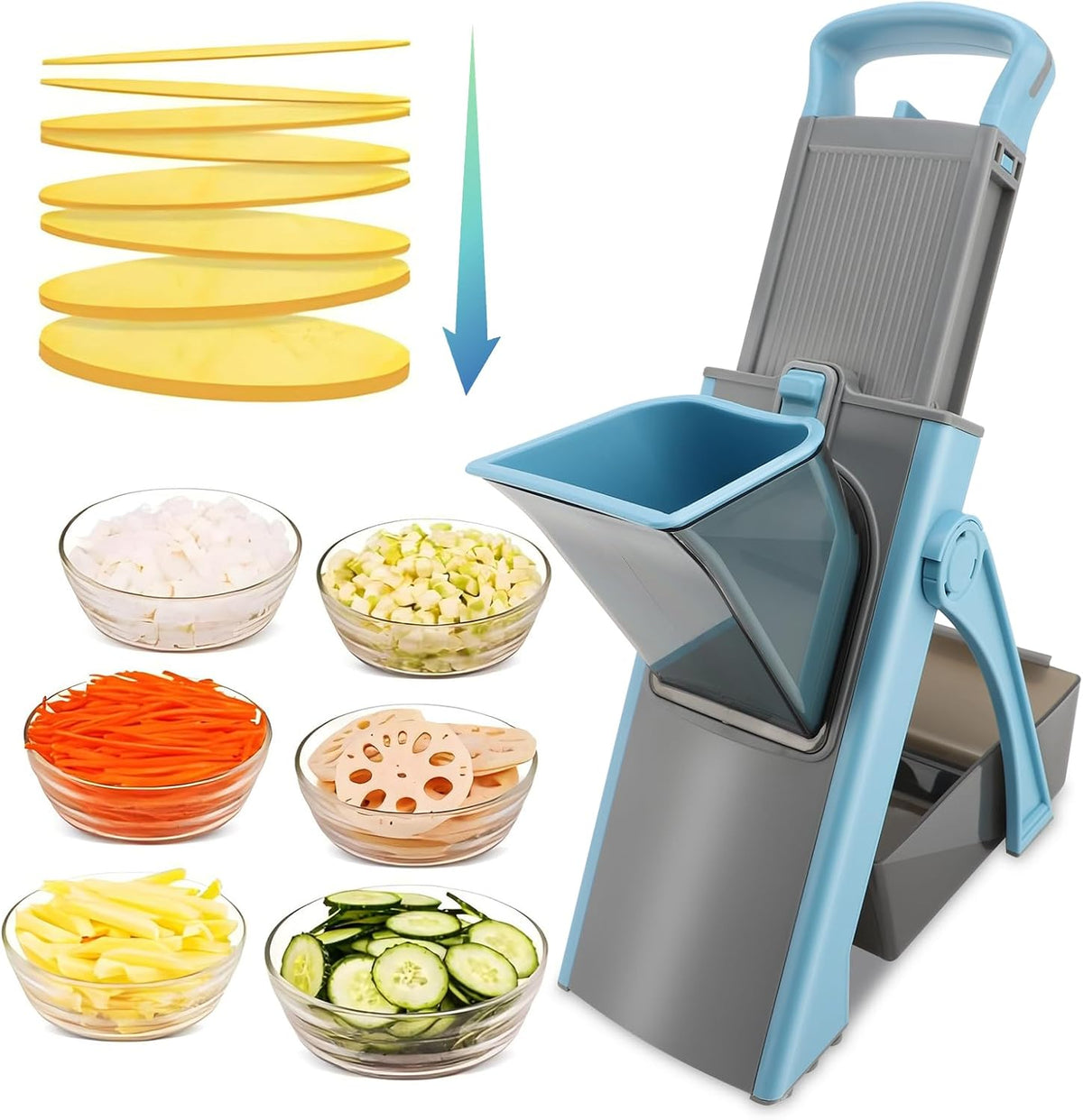 MEKOTRIN Vegetable Chopper Mandoline Slicer for Kitchen, Vegetable Food Slice Potato Slicer Chopper, Veggie Chopper with Container, Adjustable Thickness Julienne + Dicer, Kitchen Tools Gadgets, Green - PuriLite